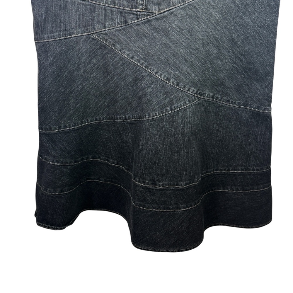 DKNY Y2K Denim Maxi Skirt Paneled Zig Zag Ruffle Mermaid Flare Boho Women's 12 - Picture 10 of 12